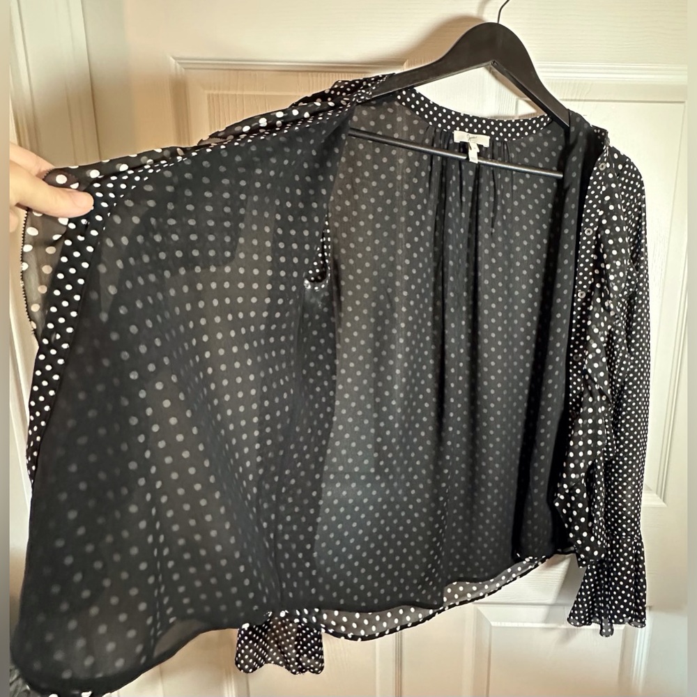 Joie Silk Polka Dot Ruffle Blouse Black & White Sz. Small - Picture 5 of 15